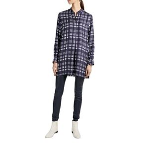 Joseph Silk Oversized Plaid Twill Dara Blouse 1/4 button down shirt. Size 8
